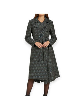 Roland Mouret Gray Teal Tweed Midi Coat US Size 4